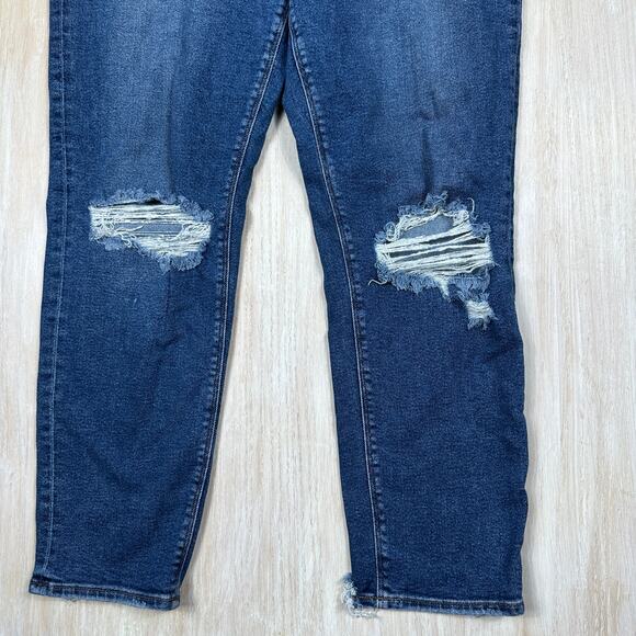 American Eagle Curvy Mom Jeans Distressed Ripped Knees Raw Hem Stretch Blue 8 - Picture 4 of 15